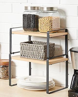 2-Tier Black Wire Frame Wall Mountable Metal Kitchen Spice Rack, Countertop Storage Shelves, 14-inch