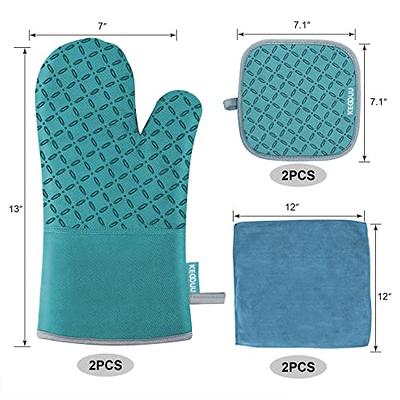 Rorecay Extra Long Oven Mitts and Pot Holders Sets: Heat Resistant Silicone  Oven Mittens with Mini