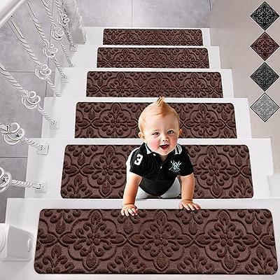 15pcs Indoor Non-Slip Stair Carpet Mats for Wooden Steps-Brown - Color: Brown