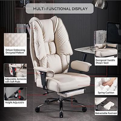 Efomao Big High Back PU Leather Executive Office Chair with Leg Rest,  Lumbar Support and Swivel - Beige