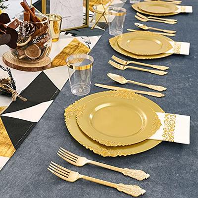 175 PCS Gold Plastic Disposable Dinnerware Set 25 Guests – By Madee