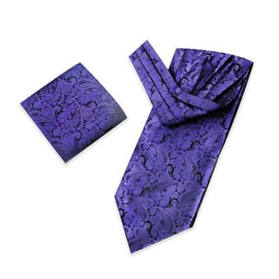 Mens Silk Ascot Cravat Tie Suit Purple Paisley Hanky Cufflinks