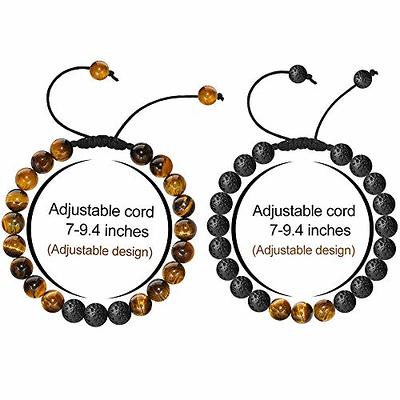 Initial Beaded Bracelets for Men Gifts, 8mm Tiger Eye Lava Rock Stone Mens  Bracelet Stress Relief Yoga Bead Bracelet Mens Anxiety Bracelet Adjustable