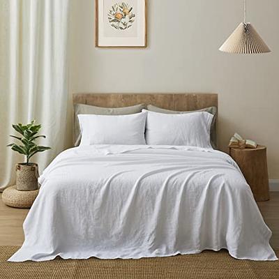 French Flax Linen Flat Sheet in White