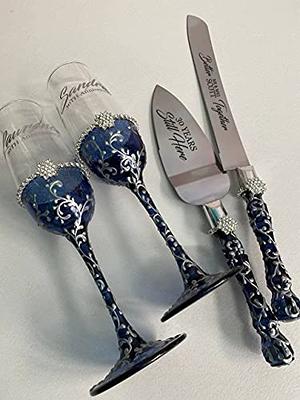 Navy Blue and Gold Wedding Cake Server and Knife Personalized Server and  Knife Engraved Server Set Cake Cutting Set Gold and Navy Blue Set 