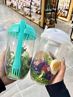 1 Salad Cup Set with Fork and Salad Dressing Holder - Keep Fit Salad Meal Shaker  Cup - Portable Fruit and Vegetable Salad Cups Container for Lunch
