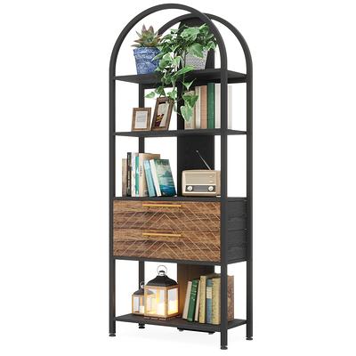 Tribesigns Black Metal 5-Shelf Corner Bookcase (31.49-in W x 65.74-in H x 31.49-in D) | HOGA-JW0236