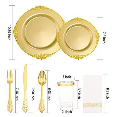 175 PCS Gold Plastic Disposable Dinnerware Set 25 Guests – By Madee