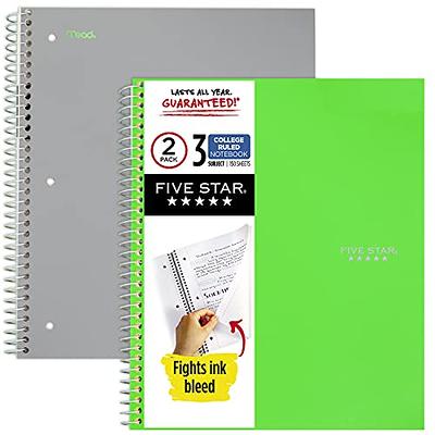 Five Star Spiral Notebook + Study App, 5 Subject, College Ruled Paper,  Fights Ink Bleed, Water Resistant Cover, 8-1/2 x 11, 200 Sheets, Color  Will