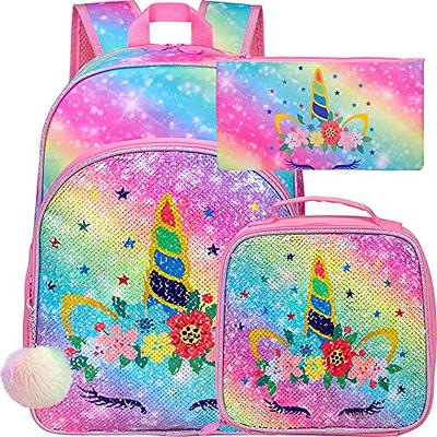 3PCS Toddler Backpack for Girls, 12” Unicorn Sequins Preschool