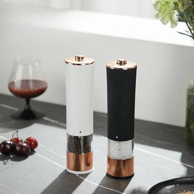 Electric Salt and Pepper Grinder Set - Battery Operated Stainless Steel Mill  wit