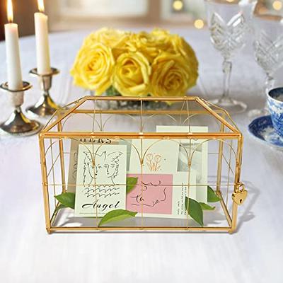 12.6x5.9x9 inches Large Glass Card Box Handmade with Slot and Lock, Wedding  Card Boxes for Reception, Graduation, Gift Cards, Party, Brass Geometric  Terrarium, Golden Decorative Box 