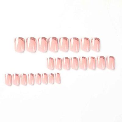 Foccna Square Press on Nails Medium, Pearl White Fake Nails Acrylic French  False Nails, Artificial Glossy Nude Nails for Women and Girls- 24 pcs