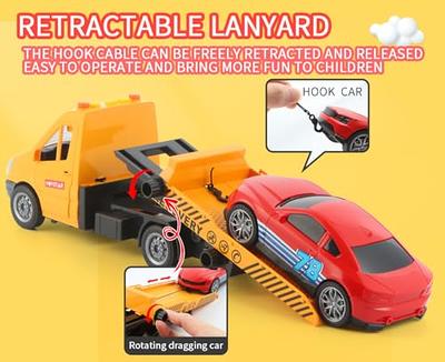 Tow Truck Toy with Hooks and Car for Kids Boys Girls Friction Powered Truck Toy with Sound and Lights