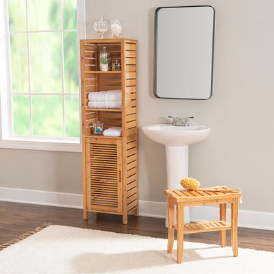 Linon Harding 3-Shelf Bathroom Corner Bookcase, Natural Bamboo Finish