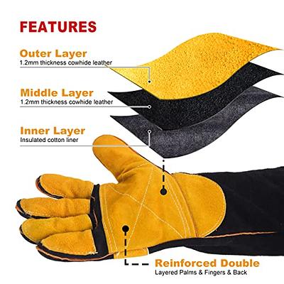 Leather Welding Gloves Heat Fire Resistant Grill Work Glove BBQ Oven  Blacksmith