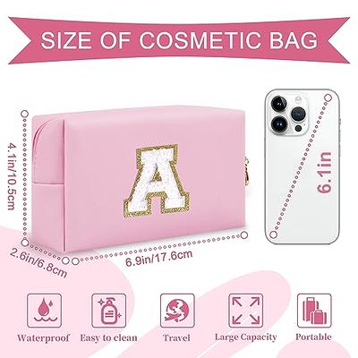 Initial Letter Patch Makeup Bag, Preppy Portable Chenille Letter