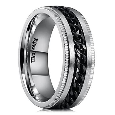 King Will 8mm Black Spinner Ring Stainless Steel Fidget Ring Anxiety Ring  For Men curb chain Inlay 11