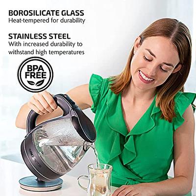 OVENTE Glass Electric Kettle Hot Water Boiler 1.5 Liter Borosilicate Glass  Fast Boiling Countertop Heater - BPA Free Auto Shut Off Instant Water