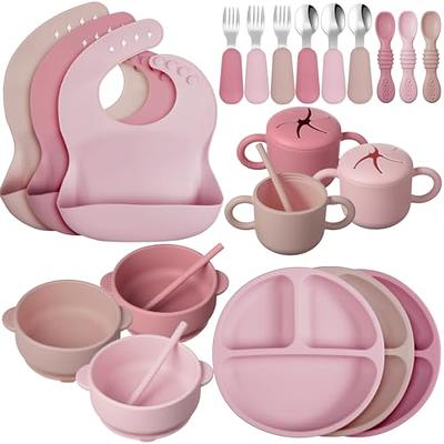 Silicone Baby Feeding Set, 12 Pack Baby Led Weaning Supplies with Suction  Bowl Divided Plate Baby Bibs Spoons Forks Sippy Cups, Eating Utensils for  6+ Months (Pink & Blue) - Yahoo Shopping