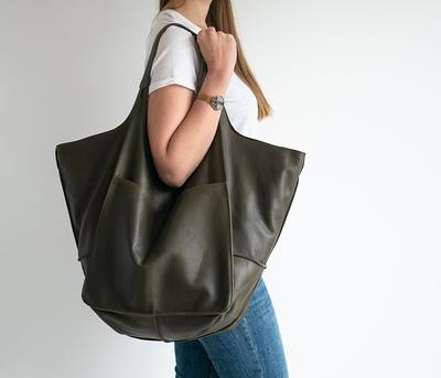 Handmade Distressed Gray Leather Tote Bag, Gray Handbag | Mayko Bags Camel