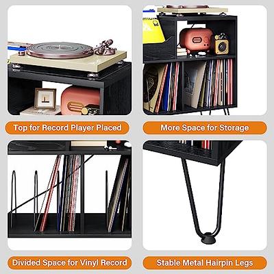 TC-HOMENY Record Player Stand, Vinyl Record Storage Cabinet with Metal  Hairpin Legs, Vinyl Record Holder with 4 Quick-Release dividers, Record  Storage