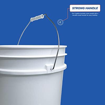 5 Gallon White Plastic Bucket Only - Durable 90 Mil All Purpose Pail - Food Grade, No Lids Included - Contains No BPA - Recyclable - 6 Pack