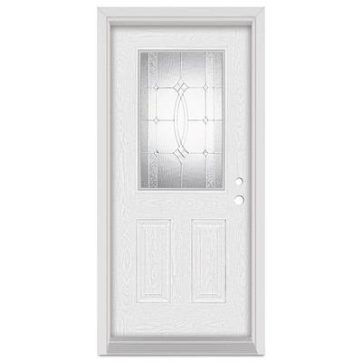 Stanley Doors 32 in. x 80 in. Neo-Deco Zinc Full Lite Painted White Left-Hand Inswing Steel Prehung Front Door, Prefinished White/Zinc Glass Caming