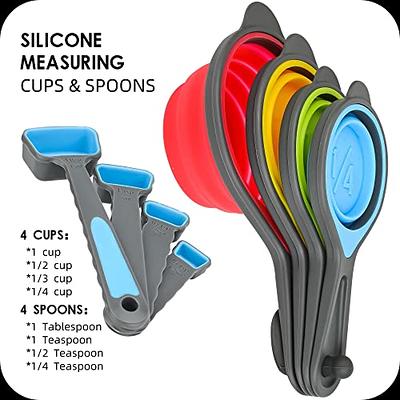 Collapsible Measuring Cups and Measuring Spoons - Portable Food Grade  Silicone for Liquid & Dry Measuring, Blue