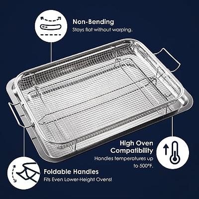 Non Stick Crisper Tray Set Cookie Sheet Tray Air Fry Pan Grill Basket Oven  Rack