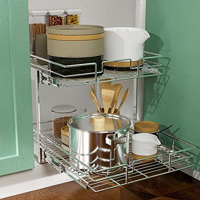 LOVMOR 2 Tier 11 W x 18 D, Individual Pull Organizer Kitchen Cabinet  Storage Sliding Shelves - Yahoo Shopping