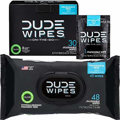 Dude Wipes Flushable Wipes Dispenser Unscented Wet Wipes with Vitamin-E & Aloe for At-Home Use Septic and Sewer Safe 48 Count (Pack of 6)