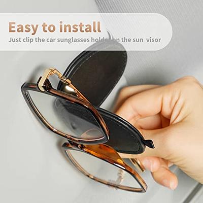 Sunglasses Holders for Car Sun Visor, 2pack Magnetic Leather Glasses  Eyeglass Hanger Clip for Car, Visor Sunglasses Holder Clip Car Accessories  for