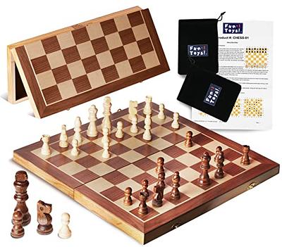  Juegoal Wooden Chess & Checkers Set with Storage Drawer, 12  Inch Classic 2 in 1 Board Games for Kids and Adults, Travel Portable Chess  Game Sets, 2 Extra Queen, Extra 24