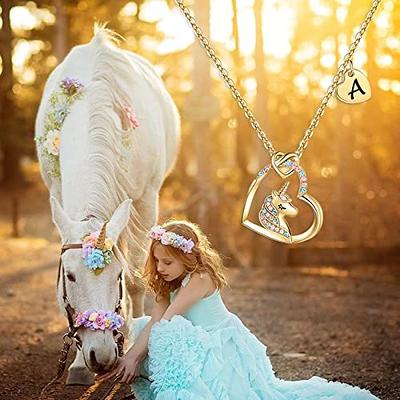 IEFRICH Valentines Day Gifts for Kids Girls Fashion - Unicorn Gifts CZ Heart Unicorn Necklace for Girls Initial Unicorn Necklace Unicorn Jewelry
