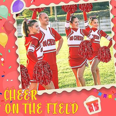 60 Pcs Cheerleading Pom Poms Bulk Cheer Pom Poms Sets Metallic Foil Fun Spirited Cheer Pom Poms with Plastic Handles, Cheerleader Pompoms for Kids