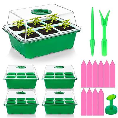 Sdjma Seed Starter Tray 5 Packs Seedling Starter Trays with Grow Light, Seed Starting Trays Kit with Humidity Dome (60 Cells) Indoor Gardening Plant