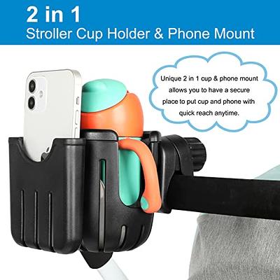 Stroller Walker Cup Holders & Phone Holder - 2-in-1 Adjustable Water Bottle  and Drink Cup Organizer Doona Accessories for Wheelchair, Mobility