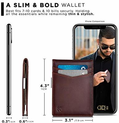 RUNBOX Wallet for Men Slim 11 Credit Card Holder Slots Leather RFID Blocking Small Thin Men's Wallet Bifold Minimalist Front Pocket Large Capacity