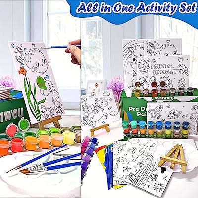 8 Packs 5x7 Pre Drawn Canvas Set,Paint by Numbers for Kids,48 Paints 8  Brushes 2 Easels,Pre-Printed Acrylic Oil Painting Kit Ages 8-12 9-12 4-8