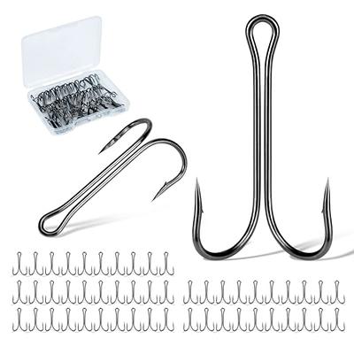 50pcs Double Fishing Hooks with Barbs High Carbon Steel Fishhooks for  Saltwater Freshwater No. 2