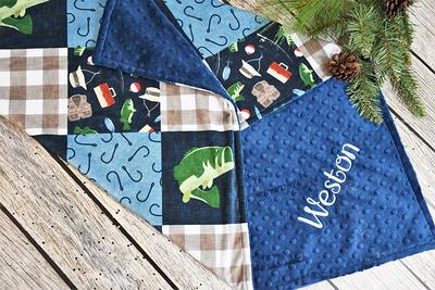 Personalized Baby Boy Fishing Minky Blanket - Blue & Green Outdoor Life Baby  Shower Gift - Yahoo Shopping