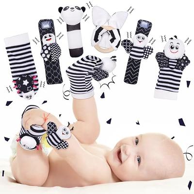 PADONISE Wrist Rattle Foot Finder Socks Set Arm Hand Bracelet Rattle Feet  Leg Ankle Socks Newborn Soft Sensory Toy Baby Socks Newborn Wrist Rattles