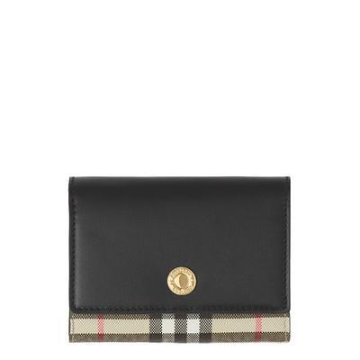 Burberry Kier Check E-Canvas & Leather Card Case