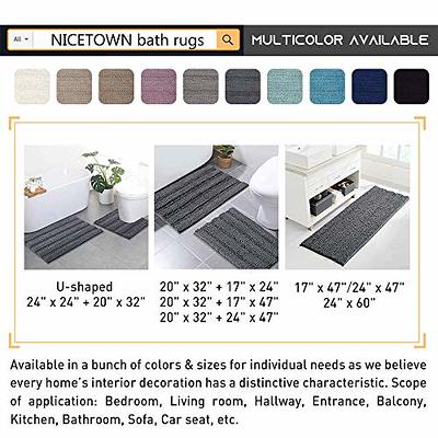 NICETOWN Taupe Bathroom Runner Rug and Mat, Bath Mat for Door/Tub,  Slip-Resistant Absorbent Soft Comfortable and Fluffy Chenille Toilet Area  Rug