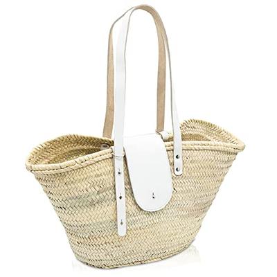 Straw Market Tote With Leather Handles