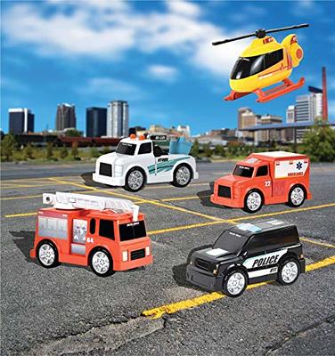 Sunny Days Entertainment Micro Mini City Vehicles – Rescue Toy Car and Truck  Set for Kids, Firetruck Helicopter Police Ambulance