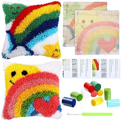 2 Pcs Latch Hook Kit Handmade Rainbow Canvas Latch Hook Pillow