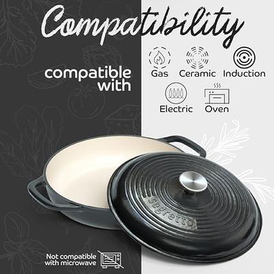 Bruntmor 2 in1 Grey Cast Iron Skillet With Lid, 5 Quarts Enameled