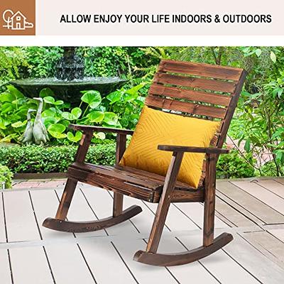 Btmway Indoor and Outdoor PE Wicker Outdoor Rocking Chair with Beige Cushion, Rocker Recliner Chair for Porch, Patio Garden